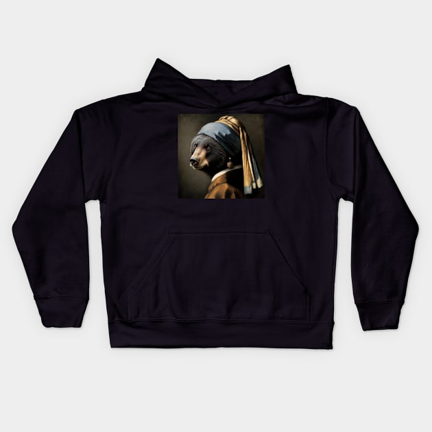 Wildlife Conservation - Pearl Earring Black Bear Meme Kids Hoodie by Edd Paint Something